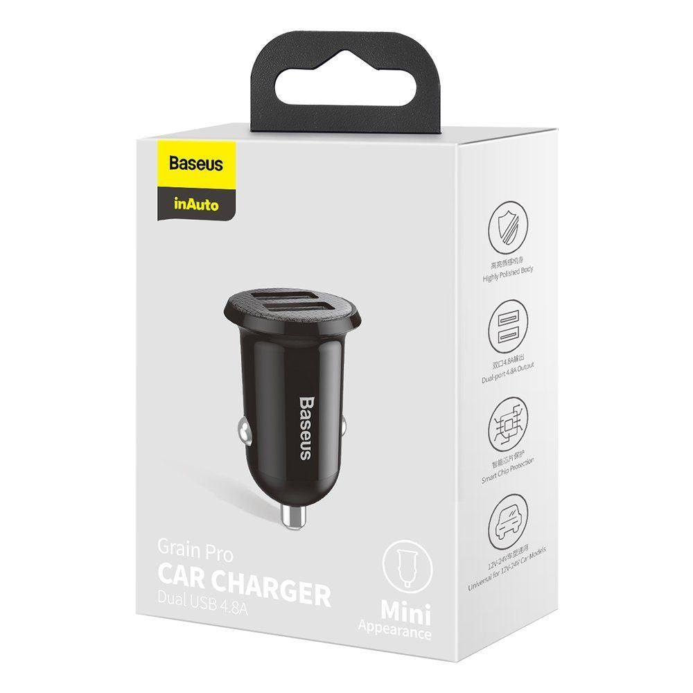 Baseus Grain Pro Car Charger (Dual USB 4.8A ) Black